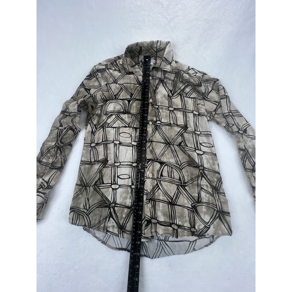 Zara Men's Geometric Print Regular‎ Fit Long Sleeve Sz Small Tan/Black Viscose - Picture 3 of 8